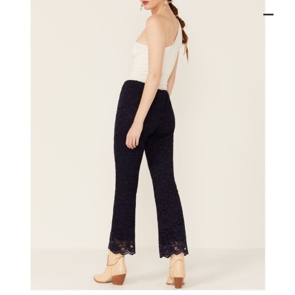 Free People WILD LACES PULL-ON CROP FLARE PANTS IN DISCO INDIGO - Picture 4 of 7